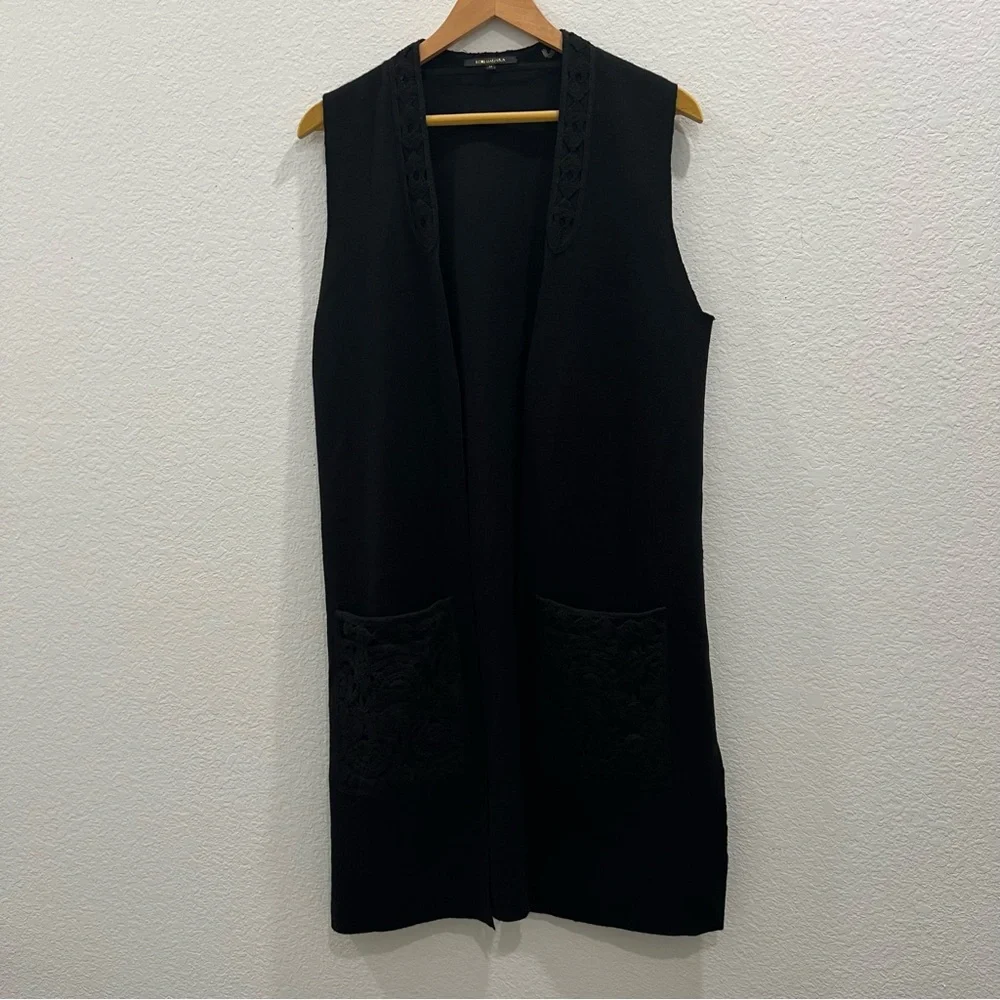 Rare‎ Kobi Halperin Jaycie Black Crochet Lace Trim and Pockets Sweater Vest M